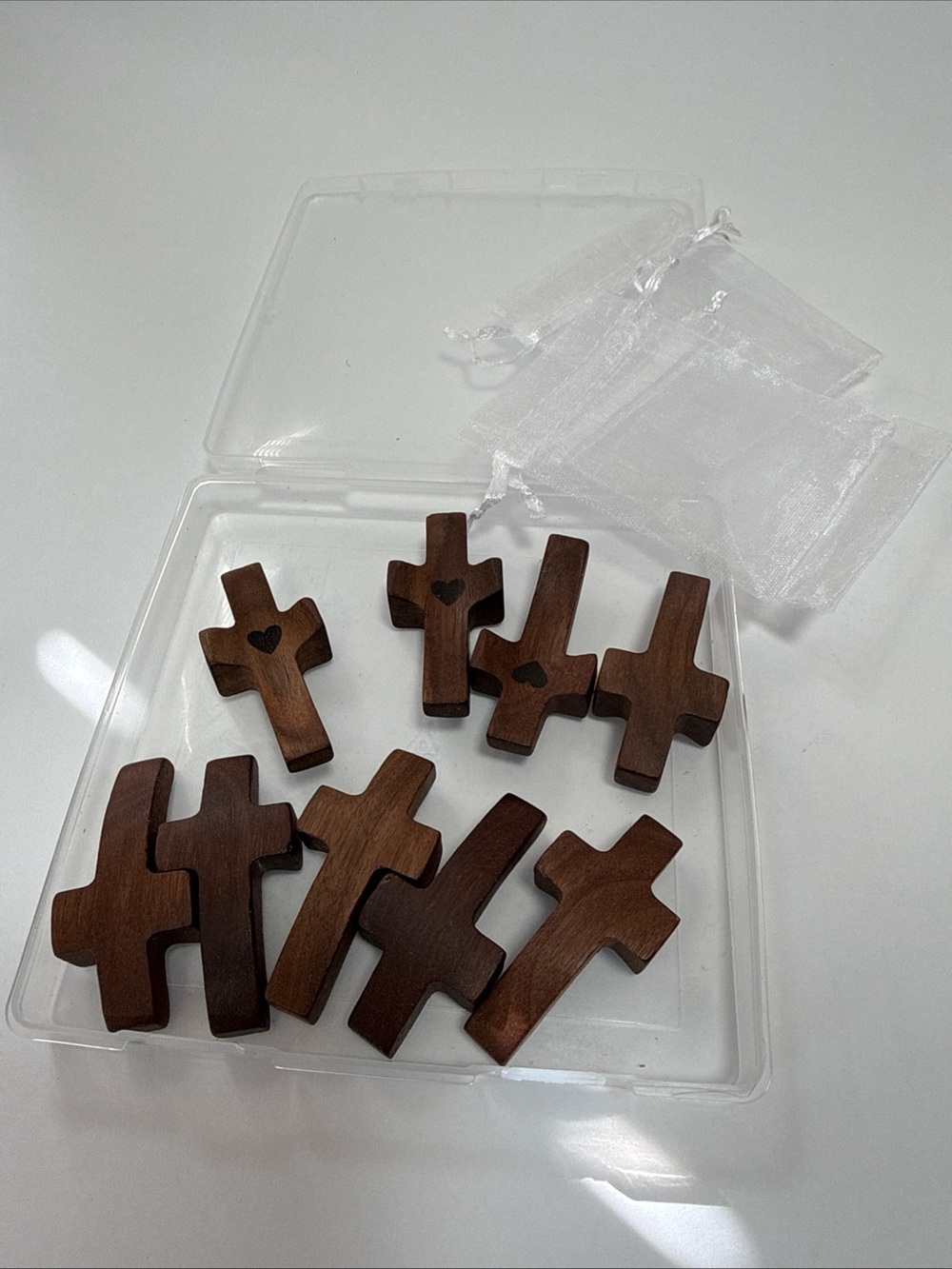 Wooden Cross worry stone. 10 lot  with gift bags. Shaped perfect for your gun.
